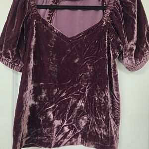 LOFT Distressed Velvet Puff Sleeve Blouse in Deep Purple XS Scratch/Spots In Pic
